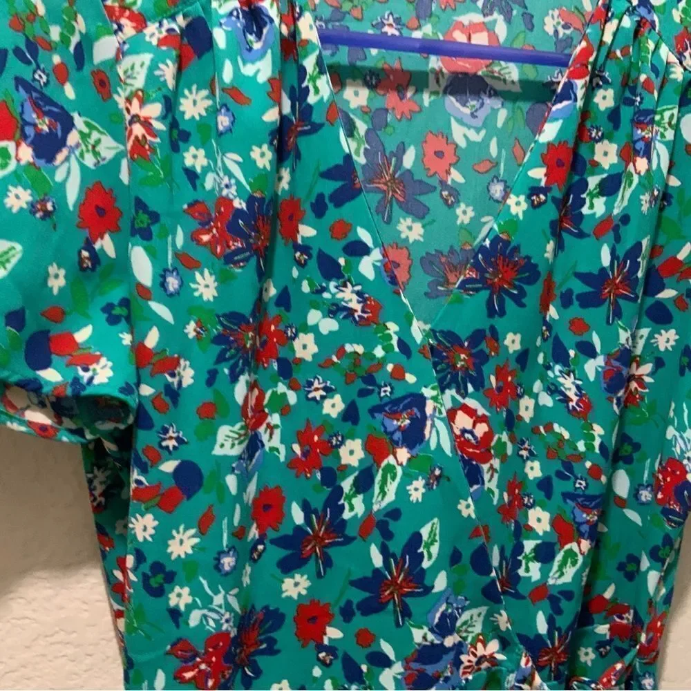 J CREW Teal Green Floral Print Crepe Wrap Dress sz 4